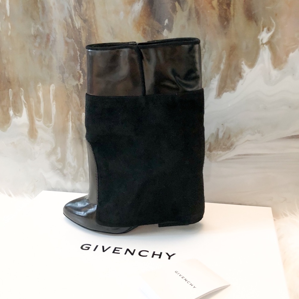 Givenchy Black Patent & Suede Shark Ankle Boots 39 - Picture 1 of 6